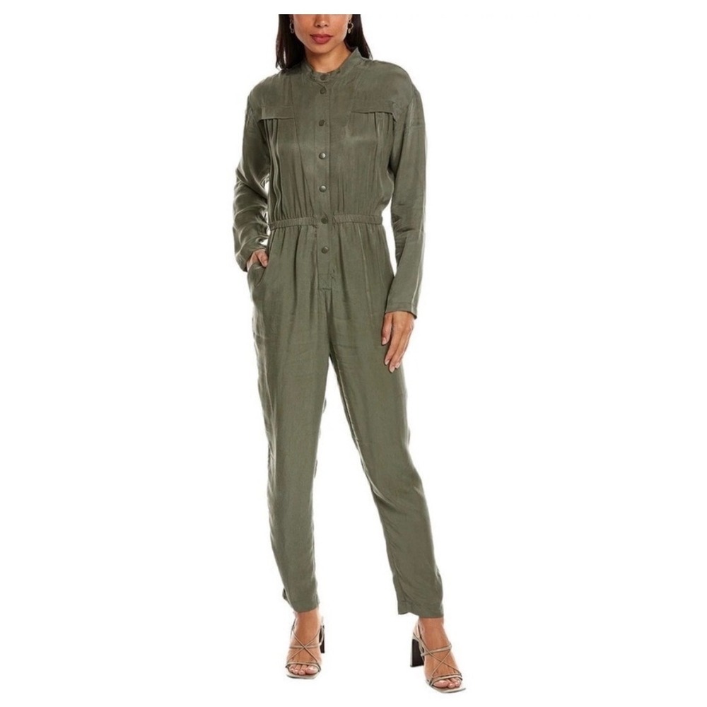 Ba&sh Anissa Jumpsuit Sz M Green Khaki NWT Long Sleeve Jogger Military $430